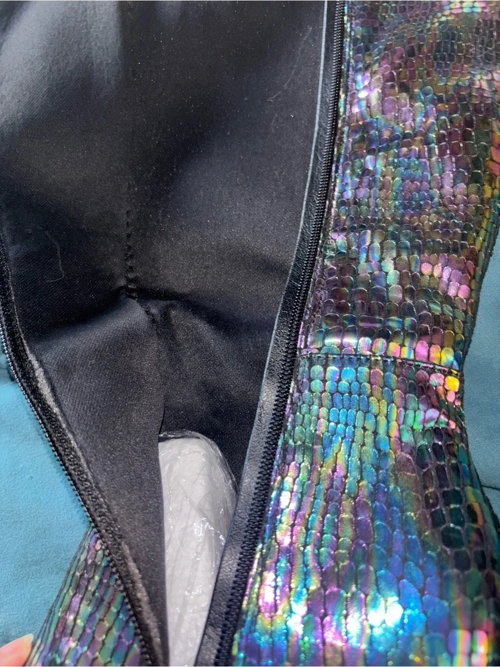 Iridiscent Mermaid Black Knee-High Stiletto Boot size 11 NWOT